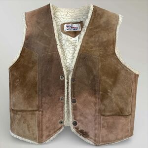 Vintage BAJA California Leather Sherpa Lined Vest Snap Buttons 80s 90s Size XL